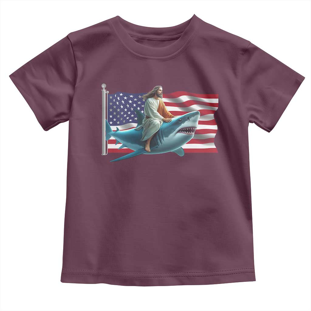Funny Jesus Shark Toddler T Shirt Christian Patriotic American Flag Meme - Wonder Print Shop