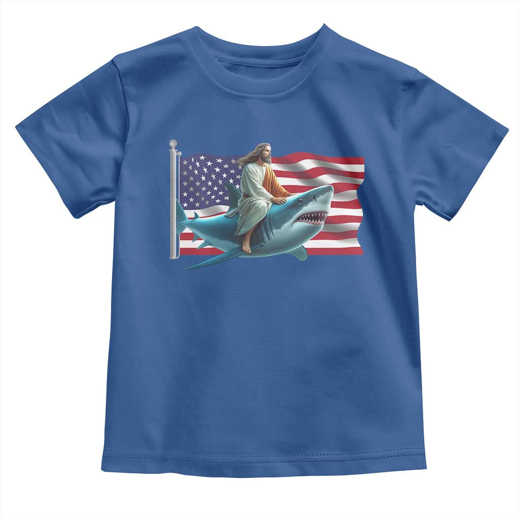 Funny Jesus Shark Toddler T Shirt Christian Patriotic American Flag Meme - Wonder Print Shop