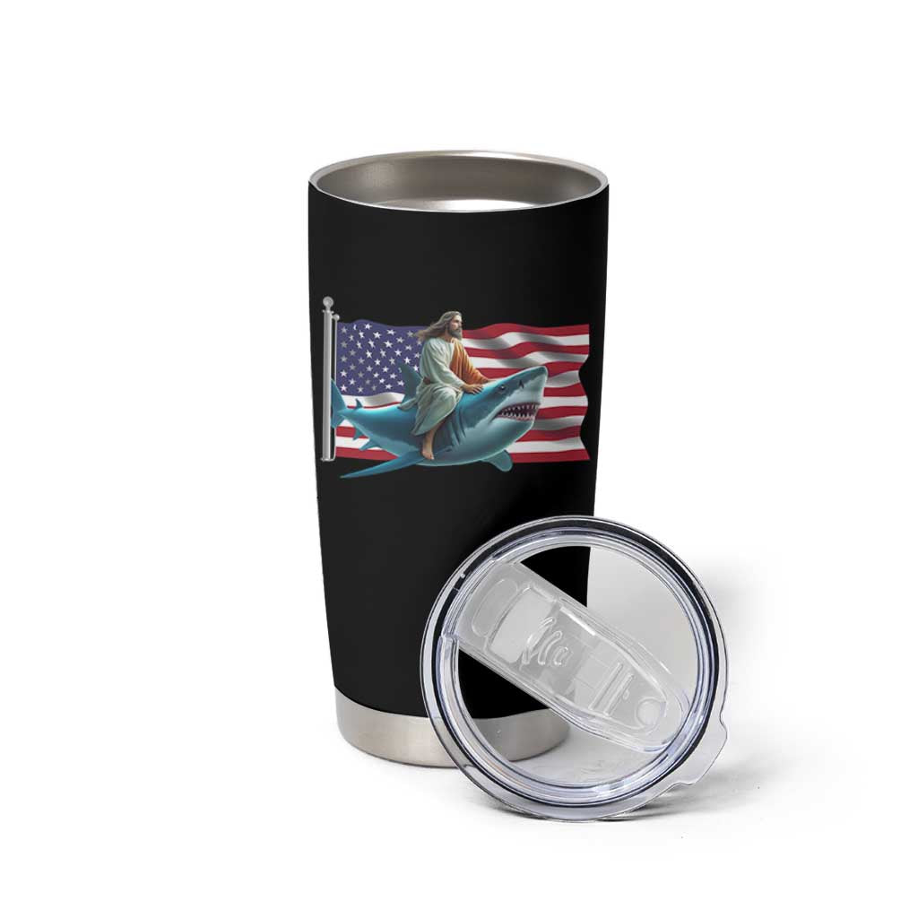 Funny Jesus Shark Tumbler Cup Christian Patriotic American Flag Meme