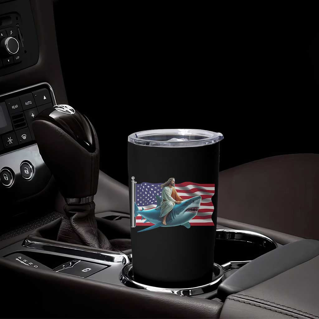 Funny Jesus Shark Tumbler Cup Christian Patriotic American Flag Meme