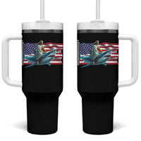 Funny Jesus Shark Tumbler With Handle Christian Patriotic American Flag Meme