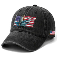 Funny Jesus Shark Washed Cotton Baseball Cap Christian Patriotic American Flag Meme