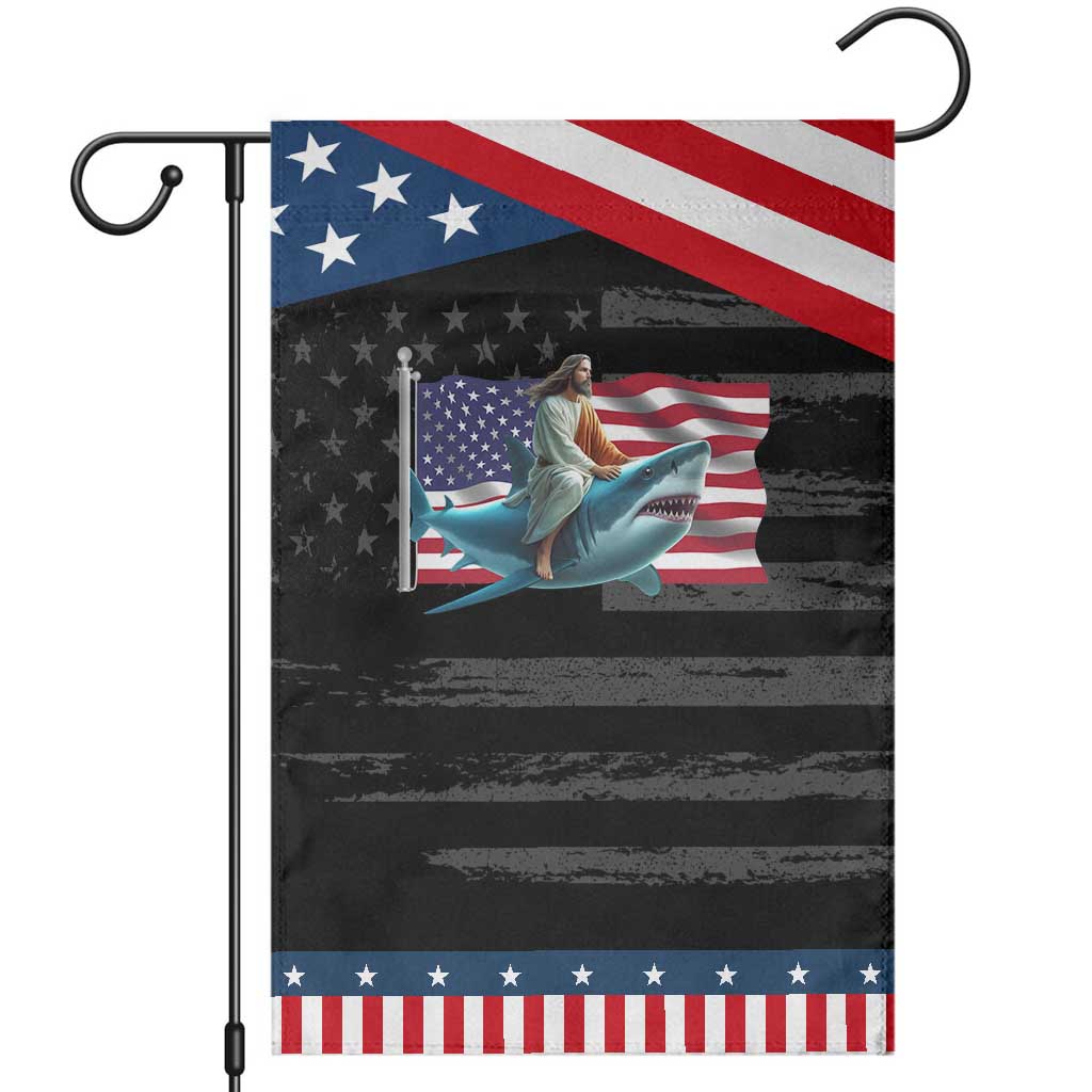 Funny Jesus Shark Garden Flag Christian Patriotic American Flag Meme
