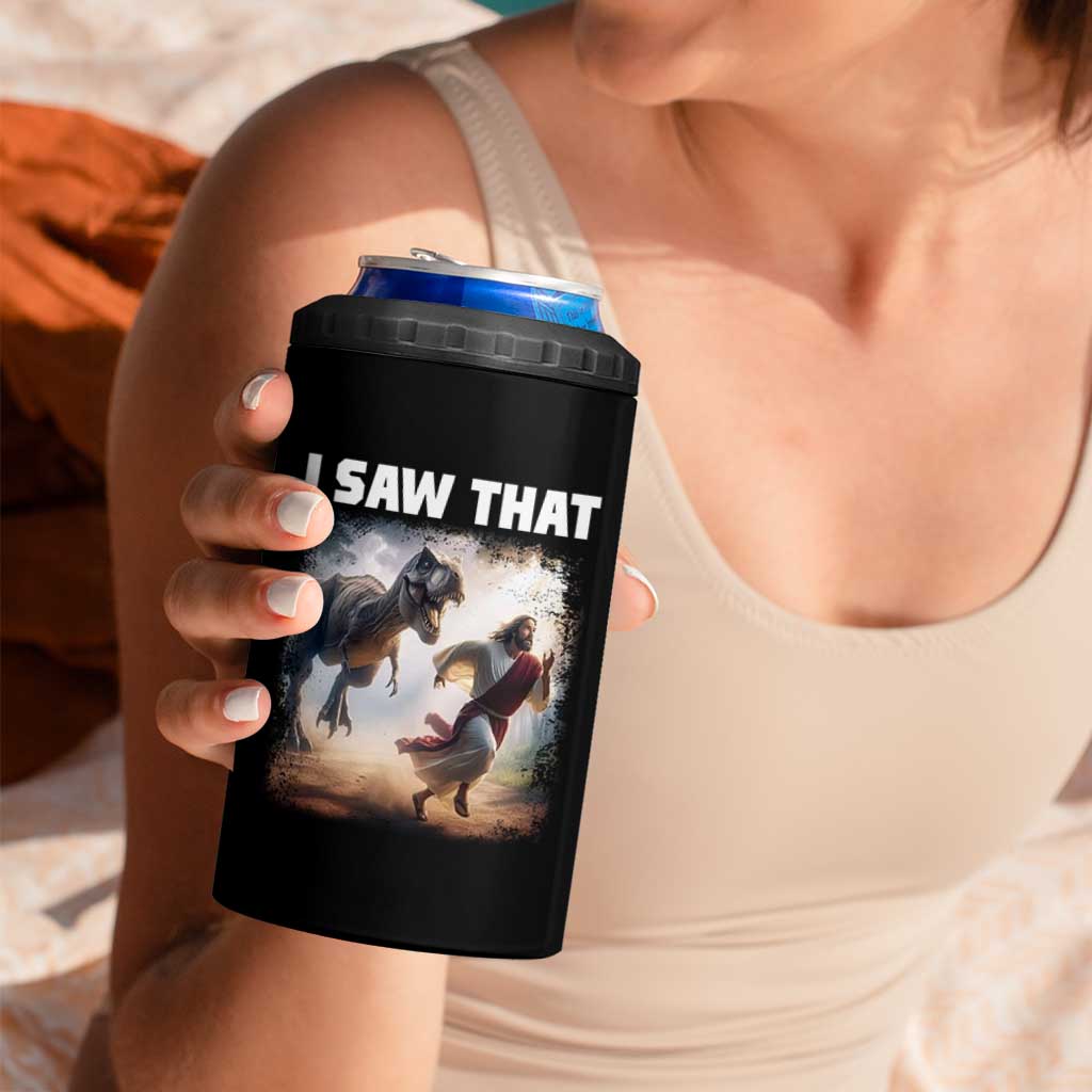 Funny Jesus Dinosaur 4 in 1 Can Cooler Tumbler I Saw That Christan Meme