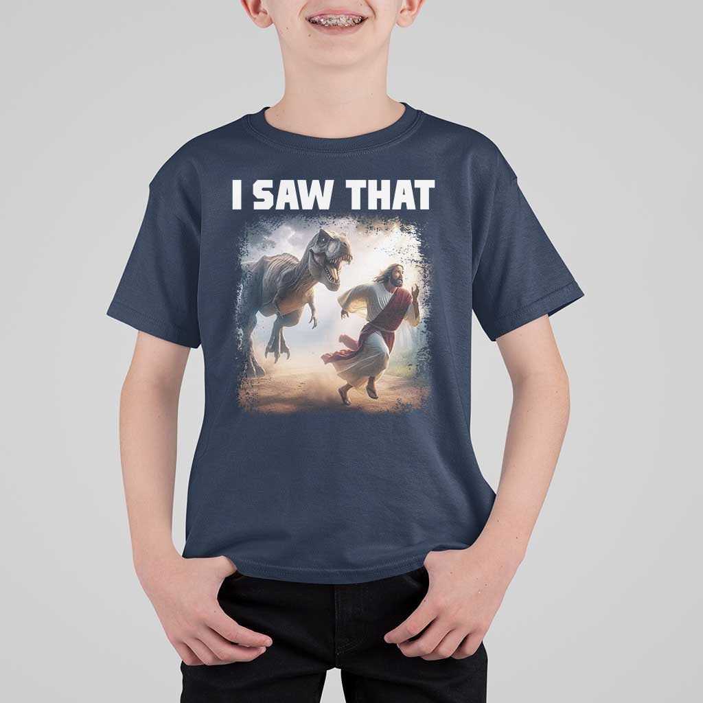 Funny Jesus Dinosaur T Shirt For Kid I Saw That Christan Meme - Wonder Print Shop