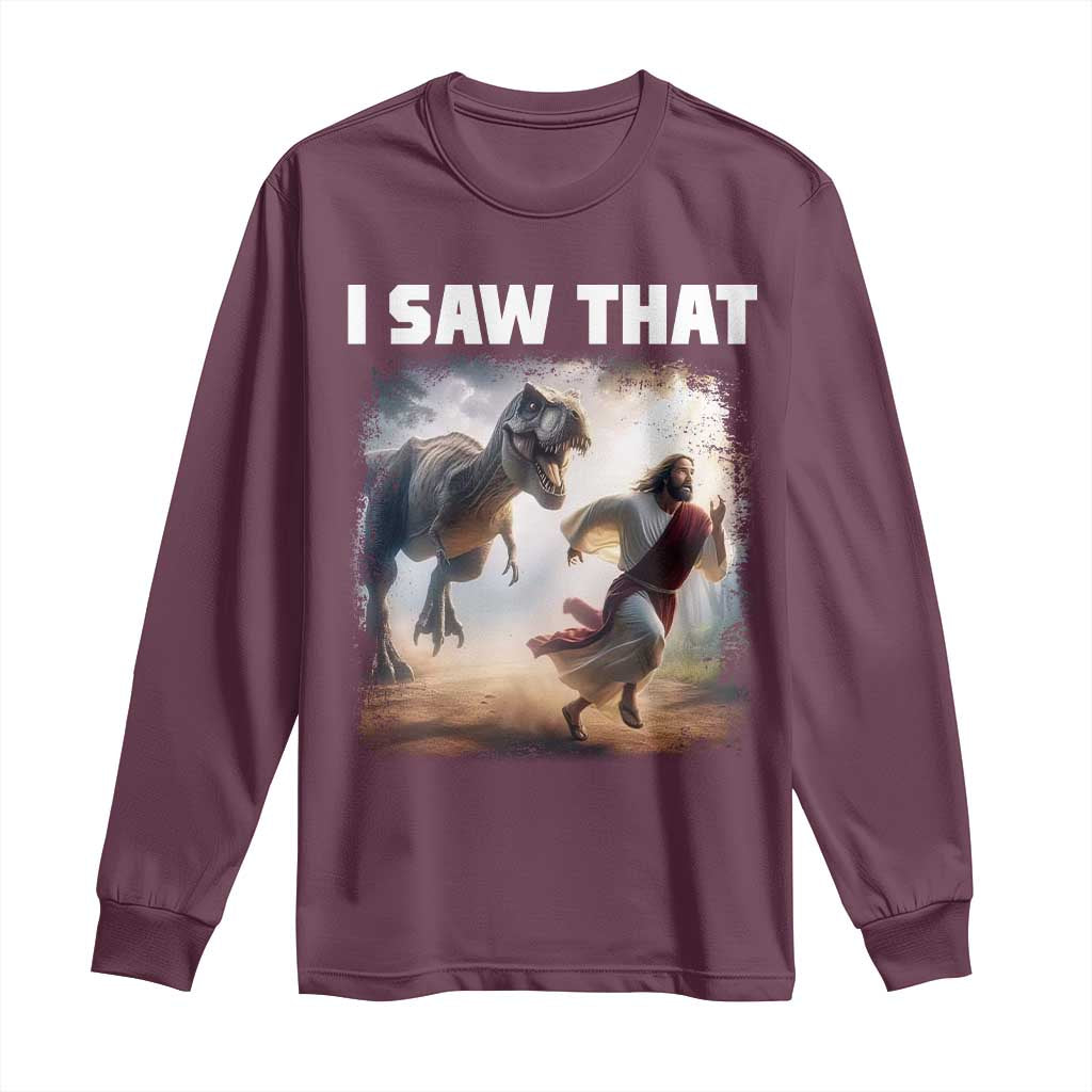Funny Jesus Dinosaur Long Sleeve Shirt I Saw That Christan Meme - Wonder Print Shop