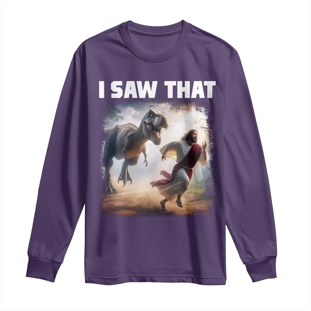 Funny Jesus Dinosaur Long Sleeve Shirt I Saw That Christan Meme - Wonder Print Shop