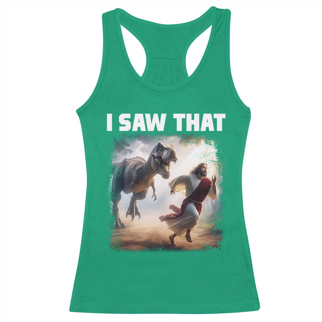 Funny Jesus Dinosaur Racerback Tank Top I Saw That Christan Meme - Wonder Print Shop