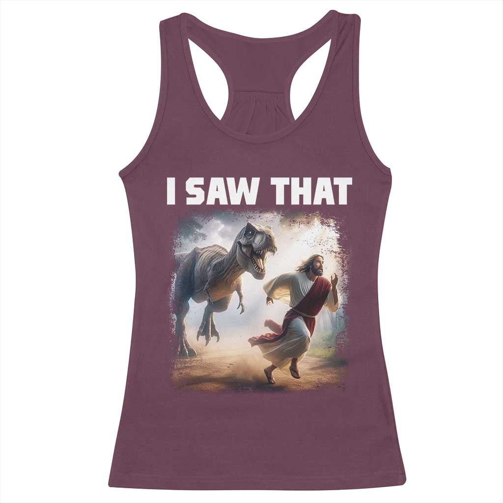 Funny Jesus Dinosaur Racerback Tank Top I Saw That Christan Meme - Wonder Print Shop