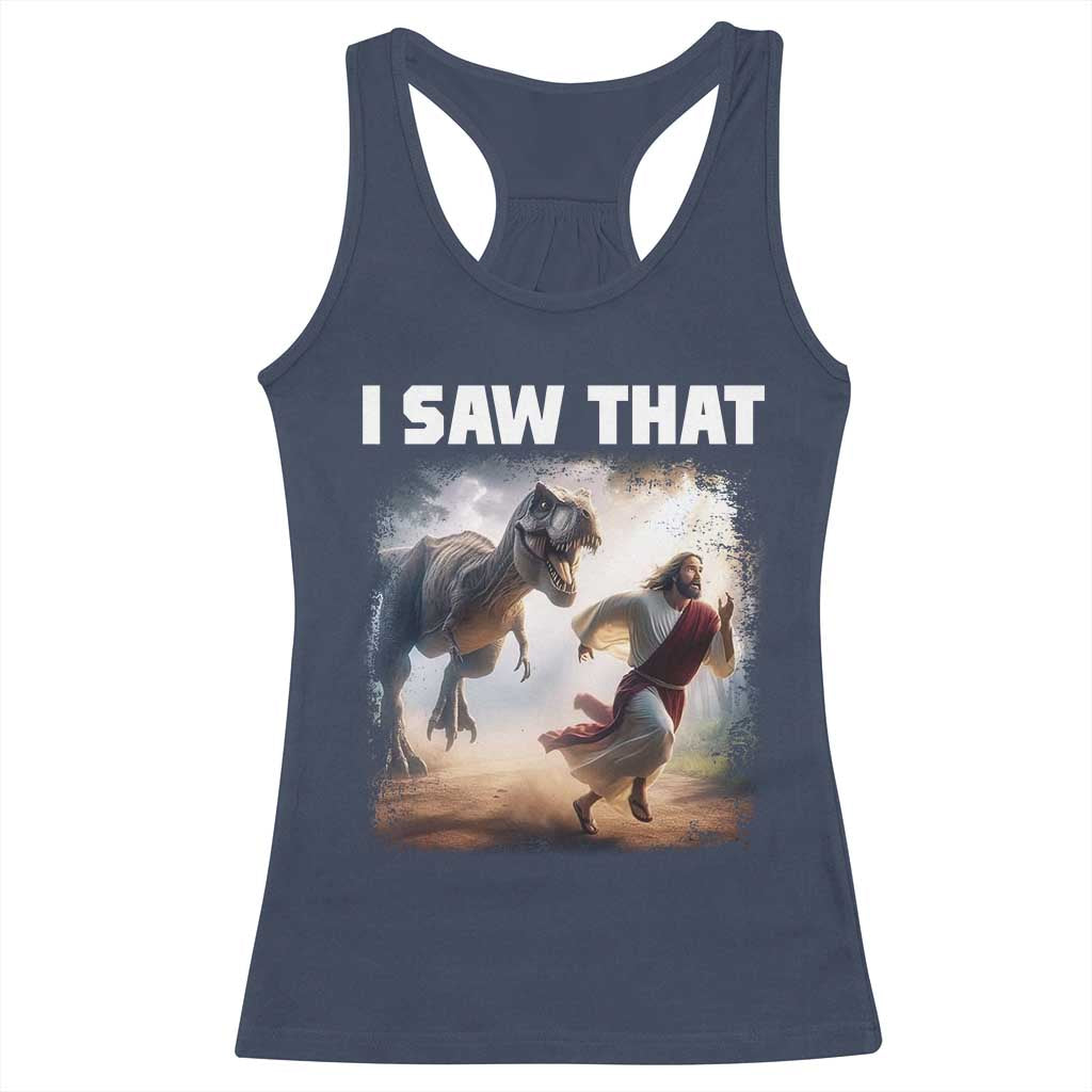 Funny Jesus Dinosaur Racerback Tank Top I Saw That Christan Meme - Wonder Print Shop