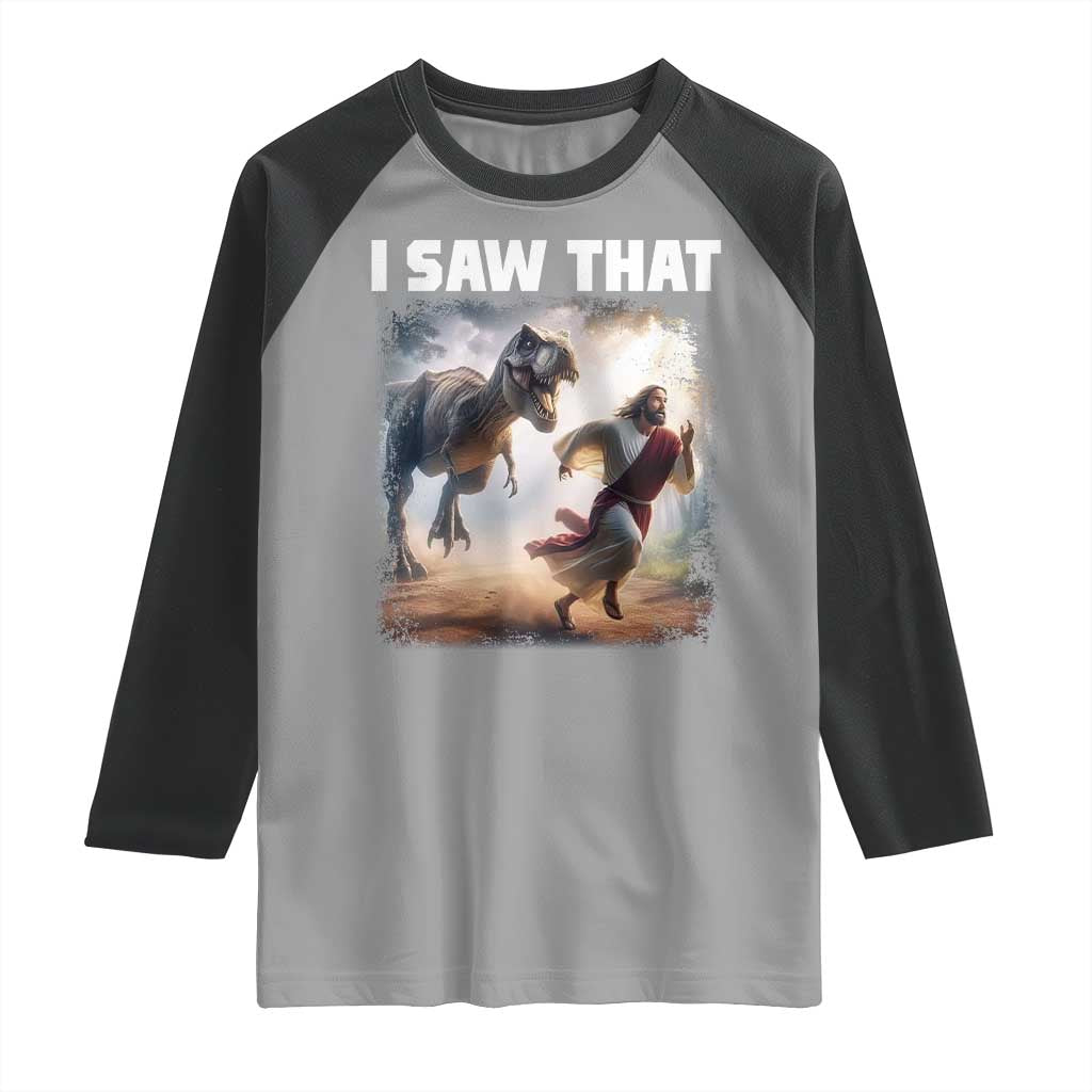 Funny Jesus Dinosaur Raglan Shirt I Saw That Christan Meme - Wonder Print Shop