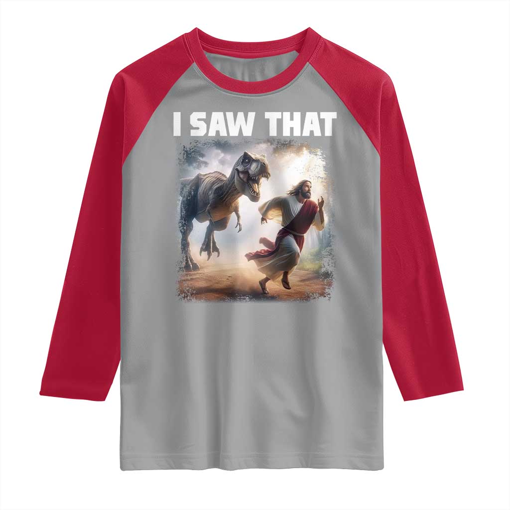 Funny Jesus Dinosaur Raglan Shirt I Saw That Christan Meme - Wonder Print Shop