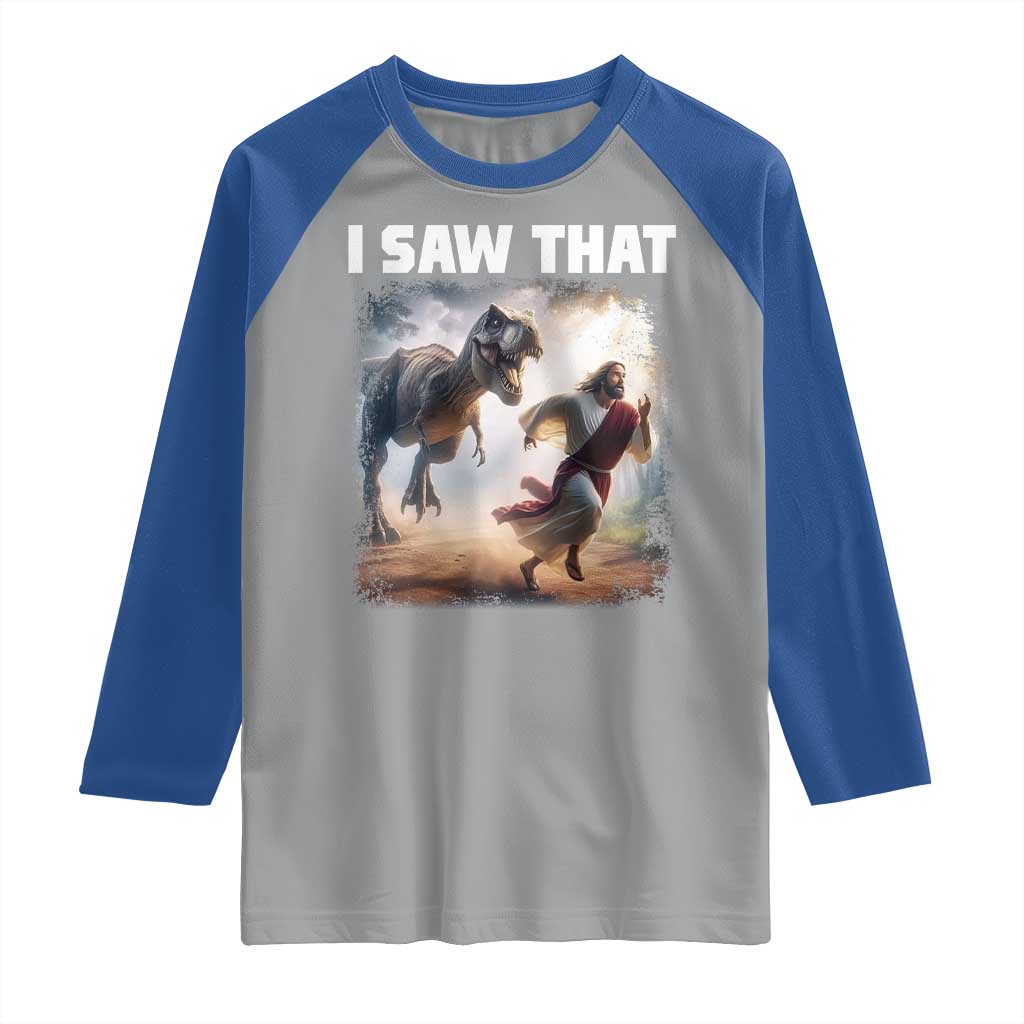 Funny Jesus Dinosaur Raglan Shirt I Saw That Christan Meme - Wonder Print Shop