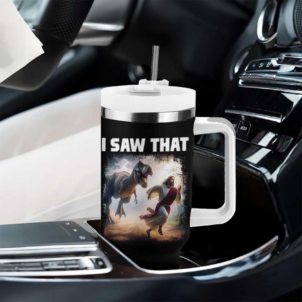 Funny Jesus Dinosaur Tumbler With Handle I Saw That Christan Meme