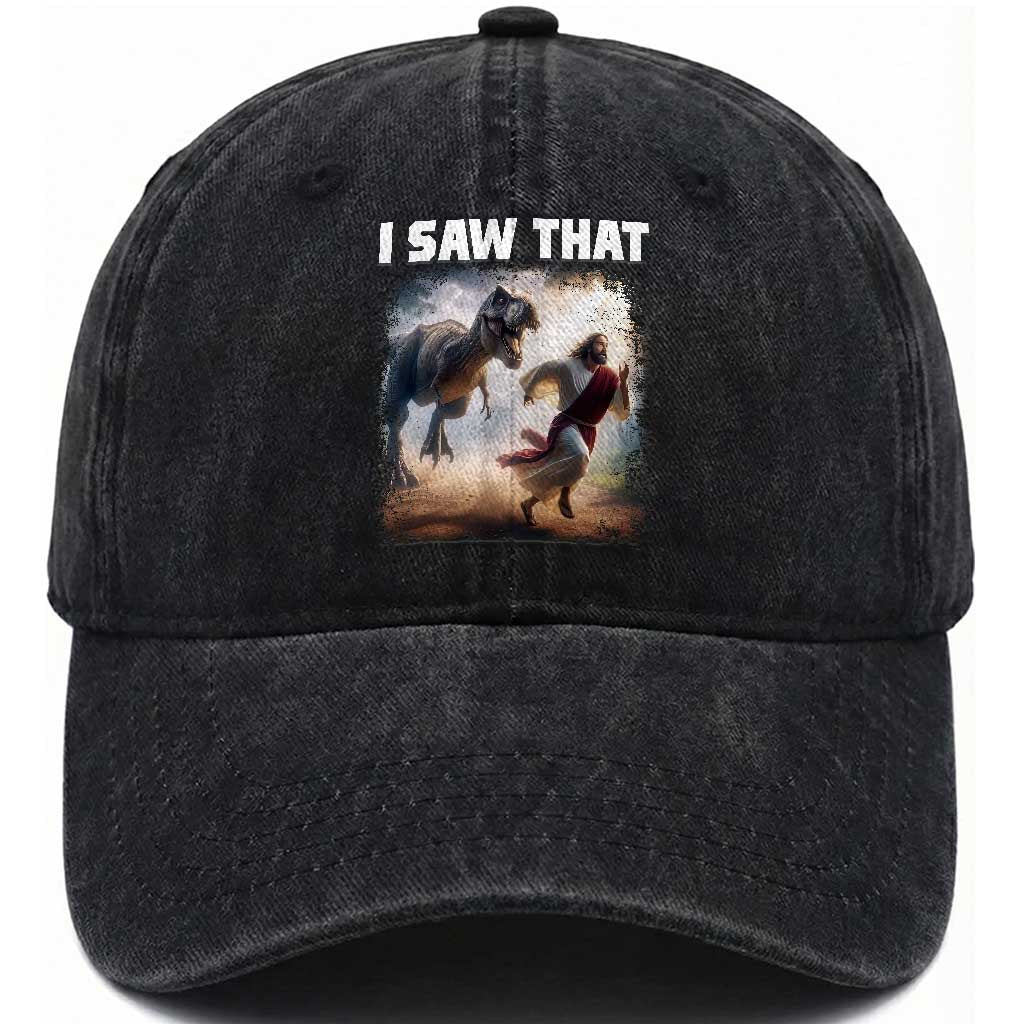 Funny Jesus Dinosaur Washed Cotton Baseball Cap I Saw That Christan Meme