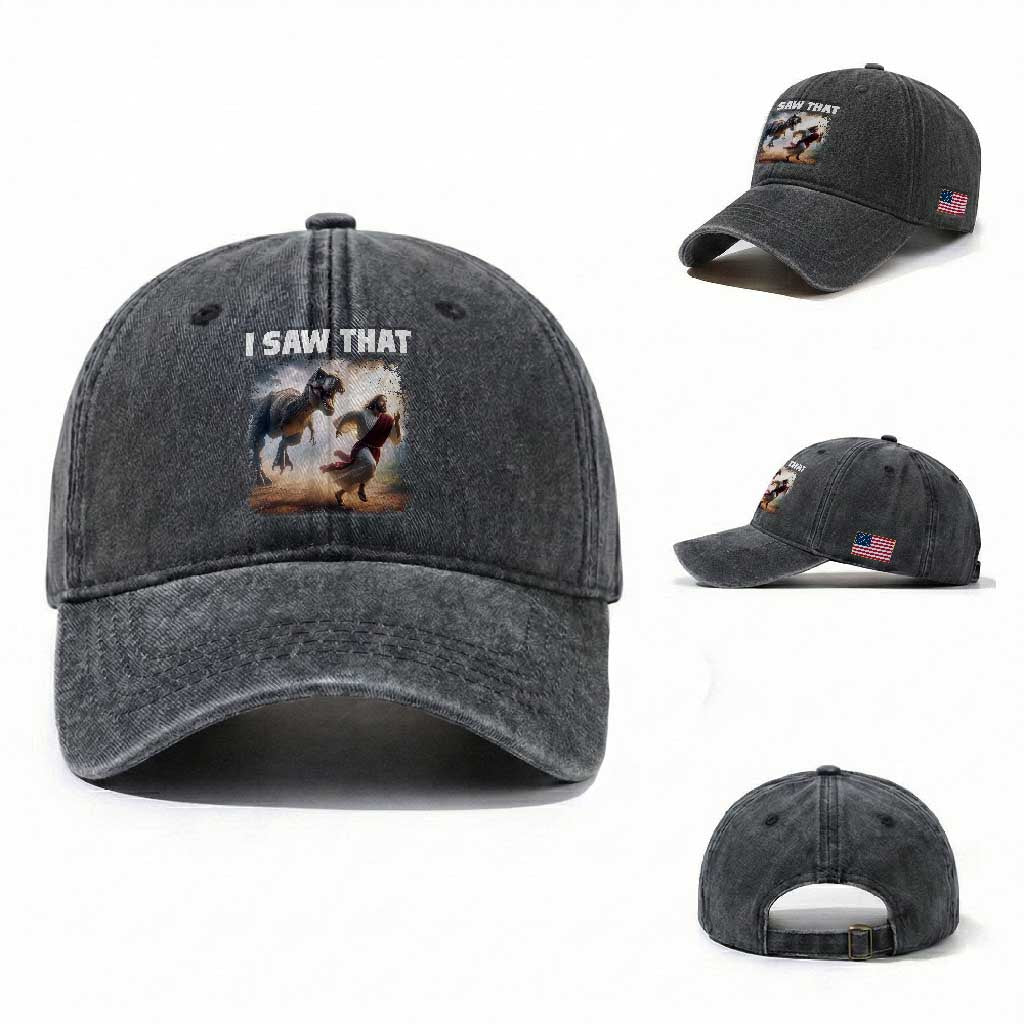 Funny Jesus Dinosaur Washed Cotton Baseball Cap I Saw That Christan Meme