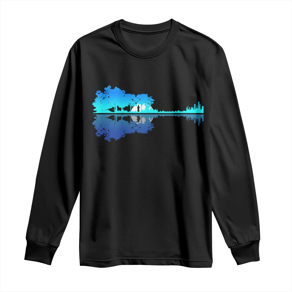 Guitar Lake Shadow Long Sleeve Shirt Acoustic Guitarist Musician Nature Lover - Wonder Print Shop