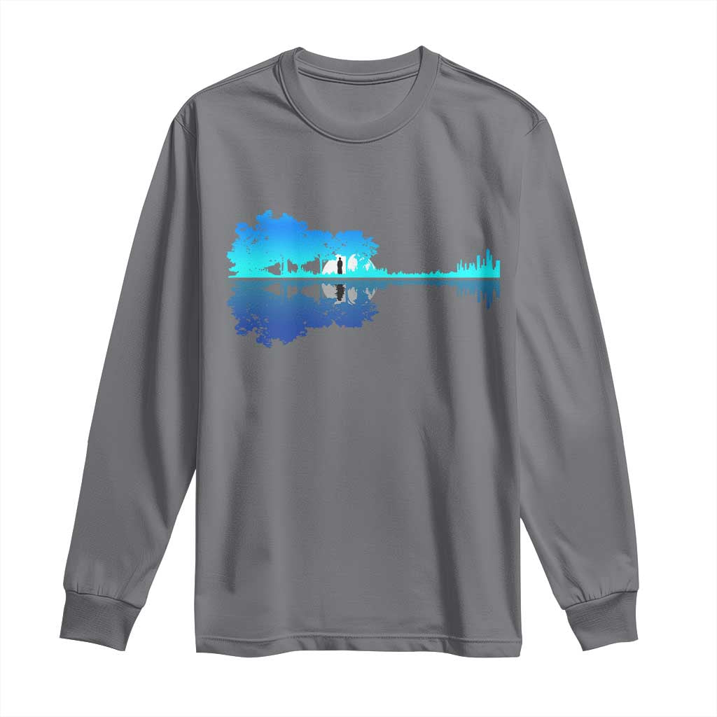 Guitar Lake Shadow Long Sleeve Shirt Acoustic Guitarist Musician Nature Lover - Wonder Print Shop