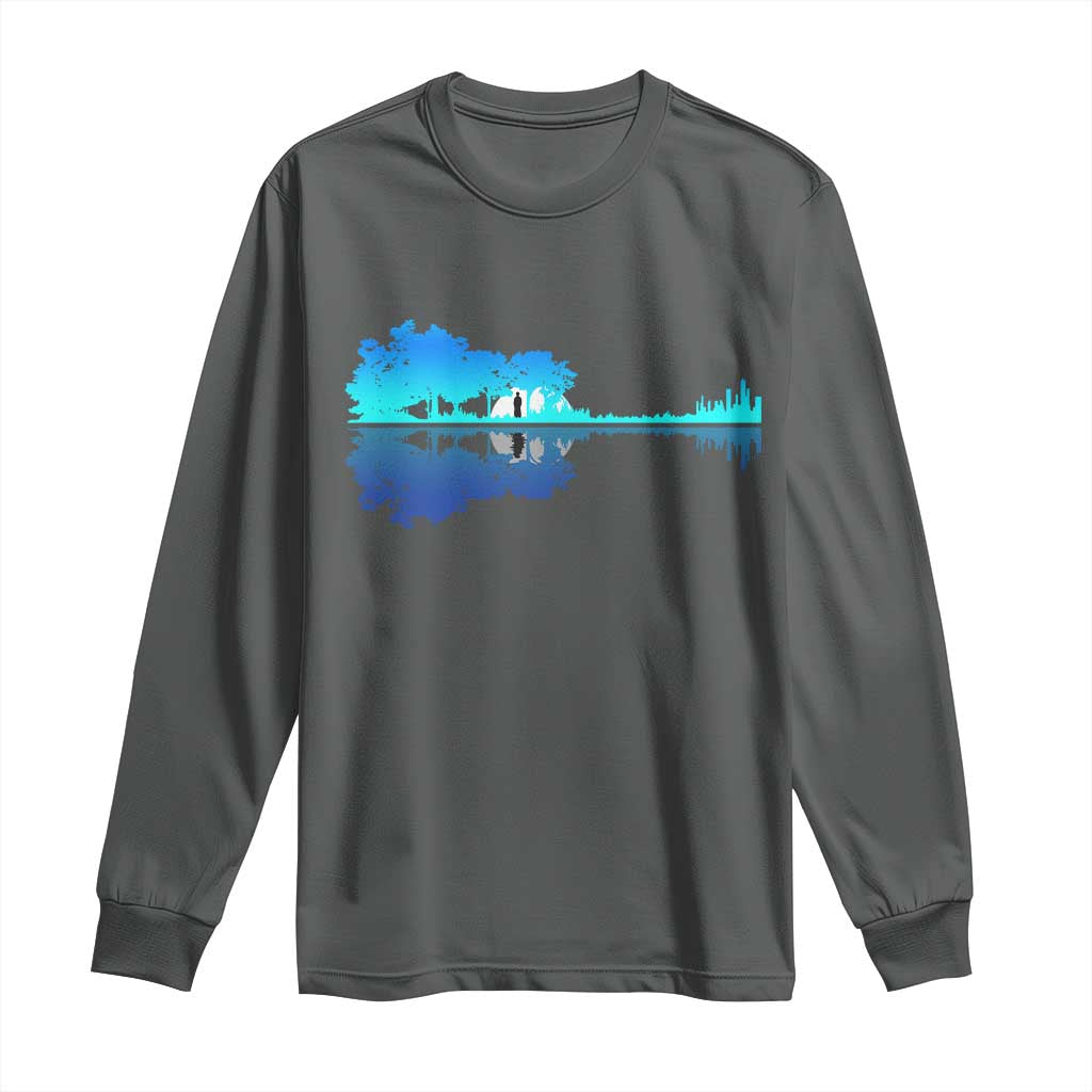Guitar Lake Shadow Long Sleeve Shirt Acoustic Guitarist Musician Nature Lover - Wonder Print Shop