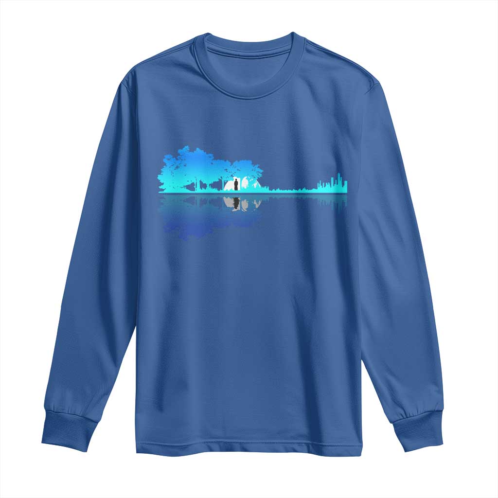 Guitar Lake Shadow Long Sleeve Shirt Acoustic Guitarist Musician Nature Lover - Wonder Print Shop