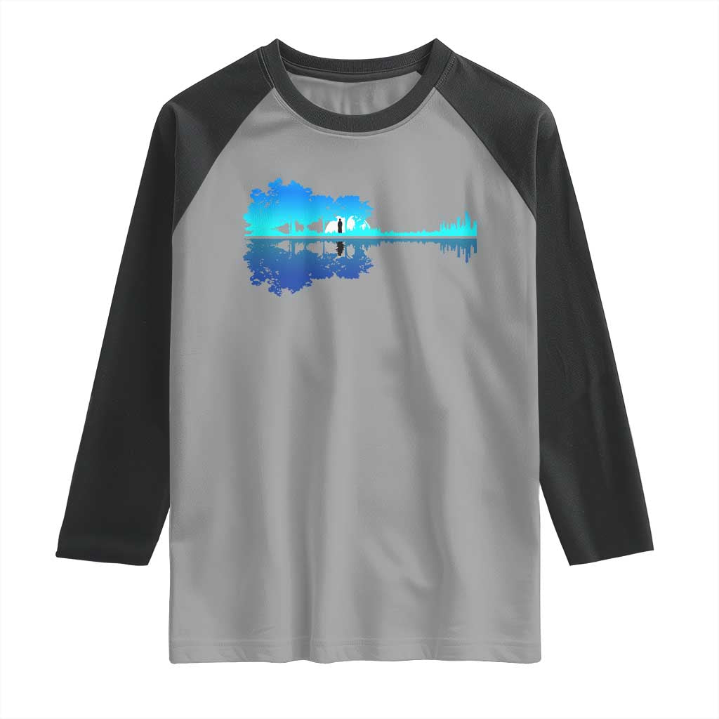 Guitar Lake Shadow Raglan Shirt Acoustic Guitarist Musician Nature Lover - Wonder Print Shop