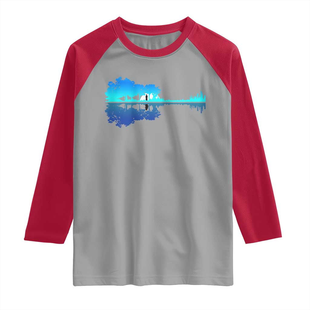 Guitar Lake Shadow Raglan Shirt Acoustic Guitarist Musician Nature Lover - Wonder Print Shop