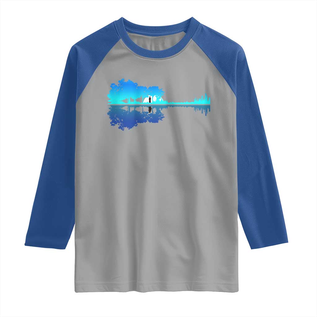 Guitar Lake Shadow Raglan Shirt Acoustic Guitarist Musician Nature Lover - Wonder Print Shop
