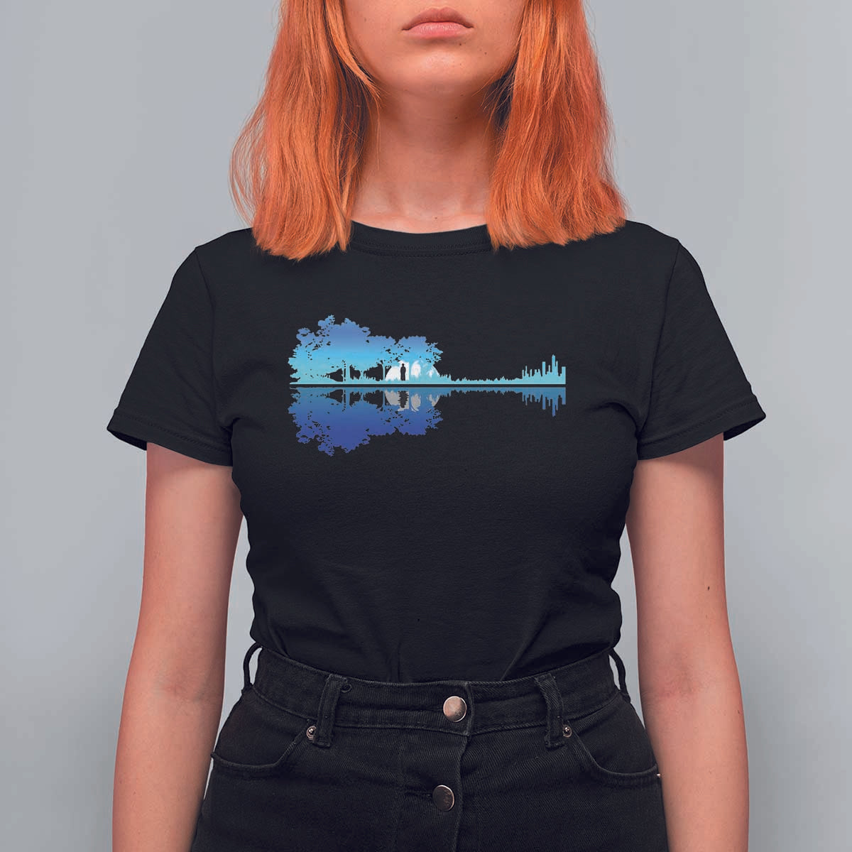 Guitar Lake Shadow T Shirt For Women Acoustic Guitarist Musician Nature Lover - Wonder Print Shop