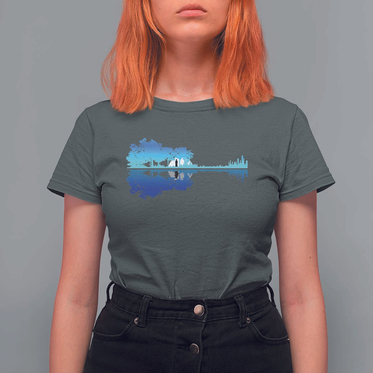 Guitar Lake Shadow T Shirt For Women Acoustic Guitarist Musician Nature Lover - Wonder Print Shop