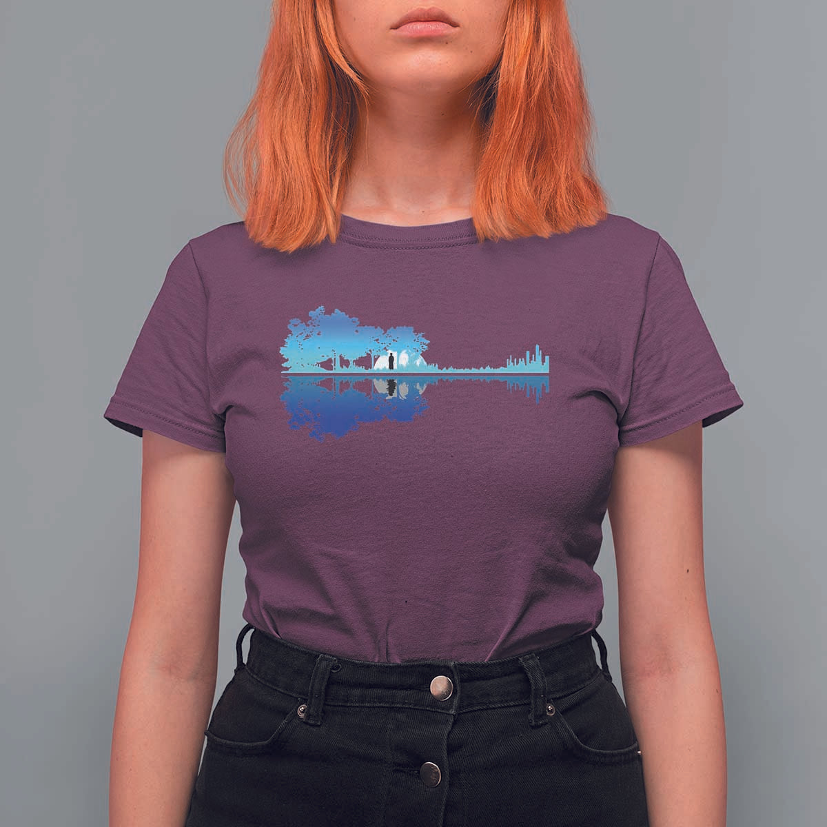 Guitar Lake Shadow T Shirt For Women Acoustic Guitarist Musician Nature Lover - Wonder Print Shop