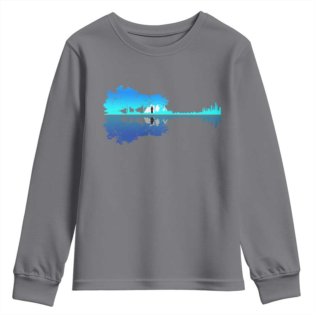Guitar Lake Shadow Youth Sweatshirt Acoustic Guitarist Musician Nature Lover - Wonder Print Shop