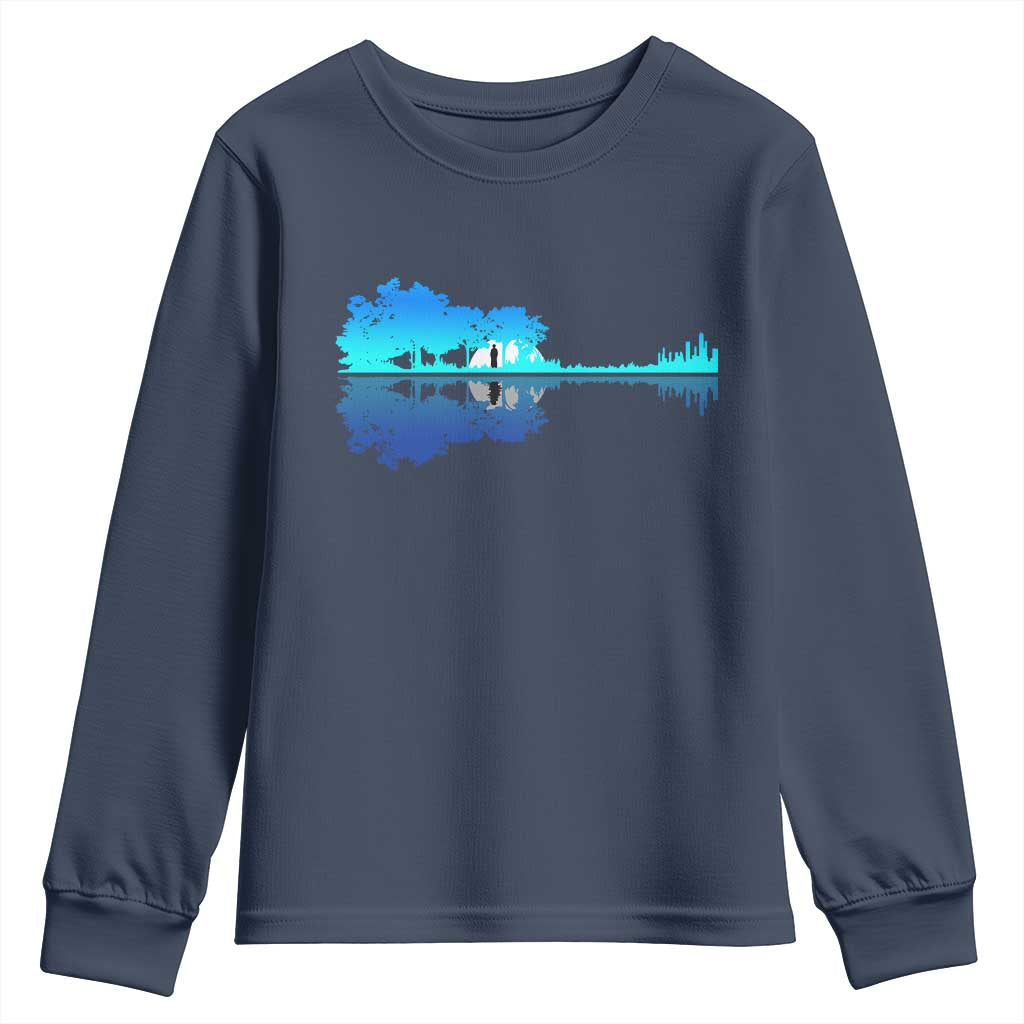 Guitar Lake Shadow Youth Sweatshirt Acoustic Guitarist Musician Nature Lover - Wonder Print Shop
