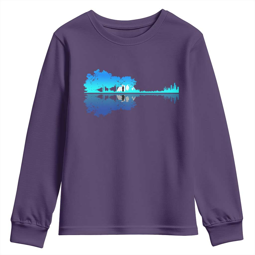 Guitar Lake Shadow Youth Sweatshirt Acoustic Guitarist Musician Nature Lover - Wonder Print Shop