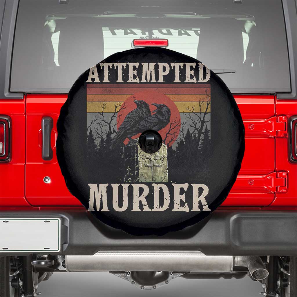 Funny Literary Spare Tire Cover Attempted Murder Two Crows Bird on Branch - Wonder Print Shop
