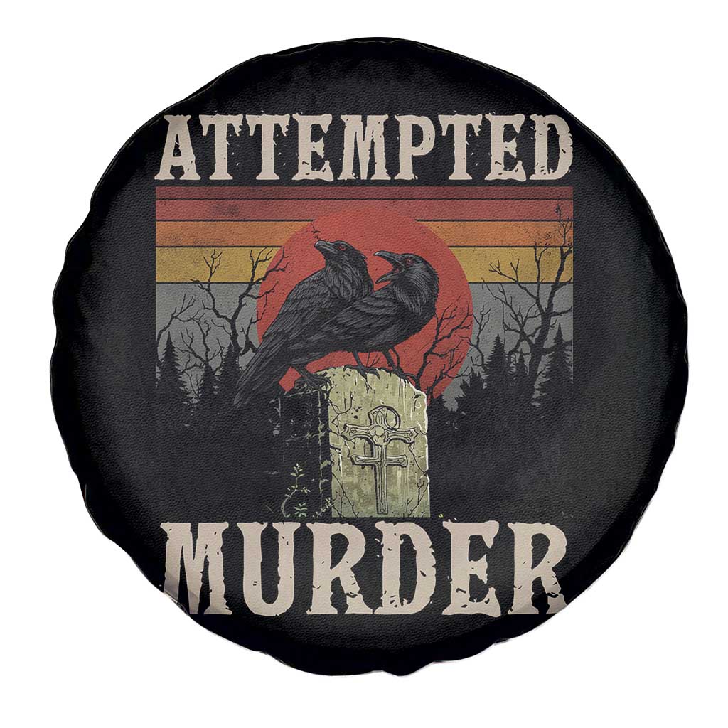 Funny Literary Spare Tire Cover Attempted Murder Two Crows Bird on Branch - Wonder Print Shop