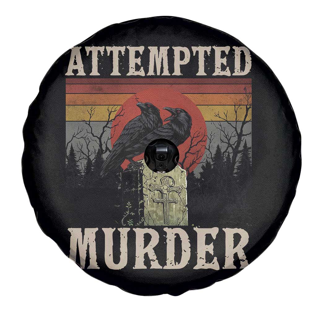 Funny Literary Spare Tire Cover Attempted Murder Two Crows Bird on Branch - Wonder Print Shop