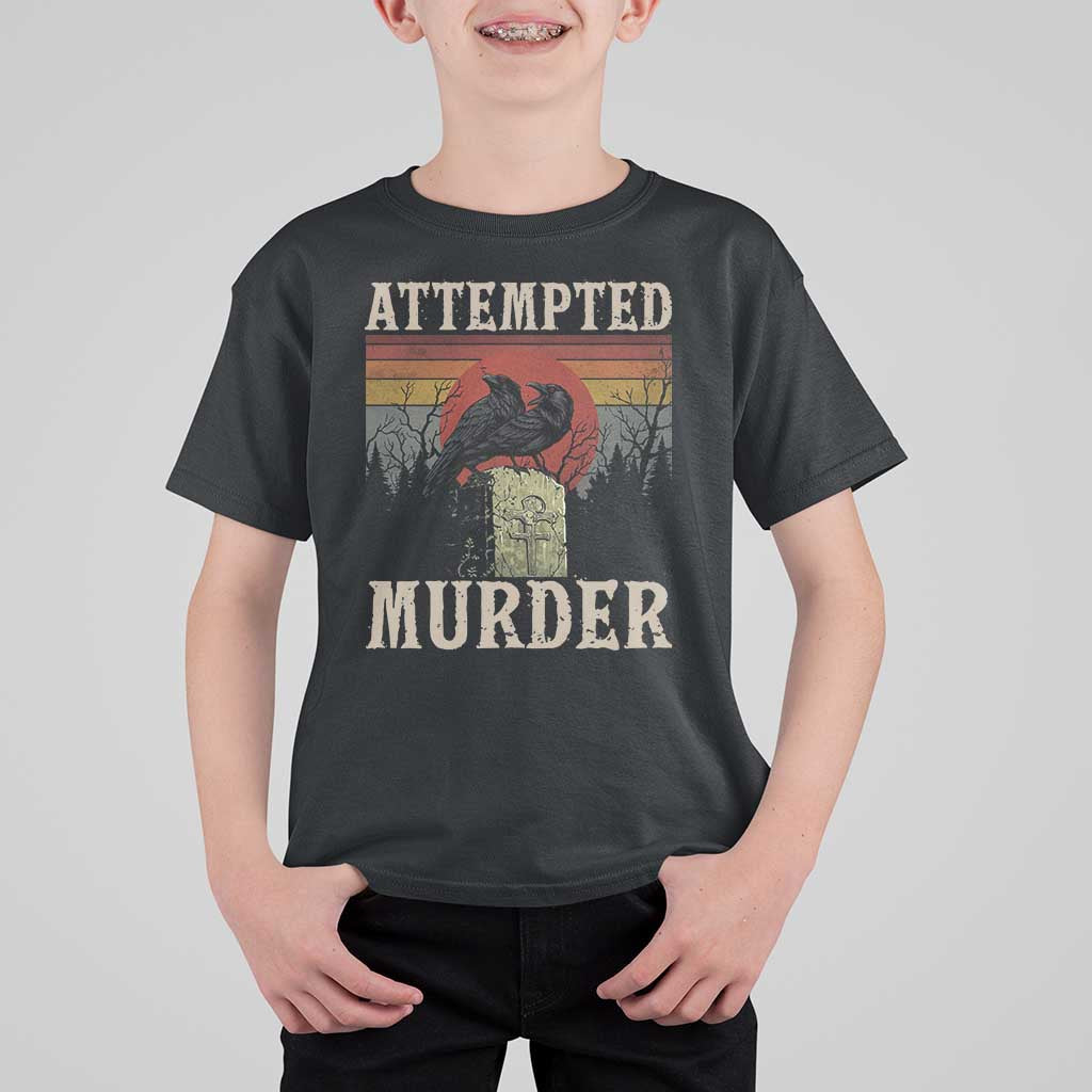 Funny Literary T Shirt For Kid Attempted Murder Two Crows Bird on Branch - Wonder Print Shop