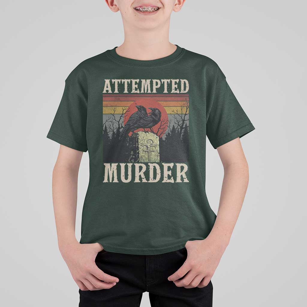 Funny Literary T Shirt For Kid Attempted Murder Two Crows Bird on Branch - Wonder Print Shop