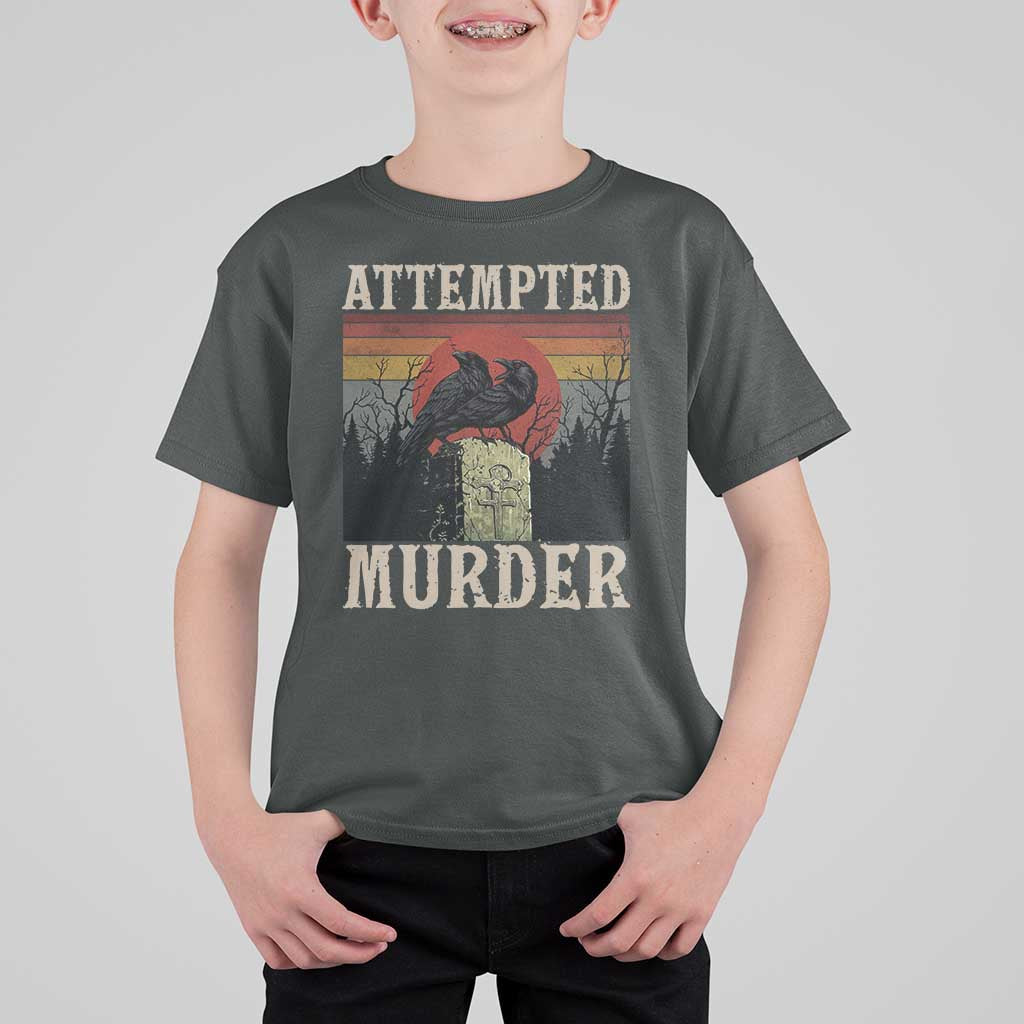 Funny Literary T Shirt For Kid Attempted Murder Two Crows Bird on Branch - Wonder Print Shop