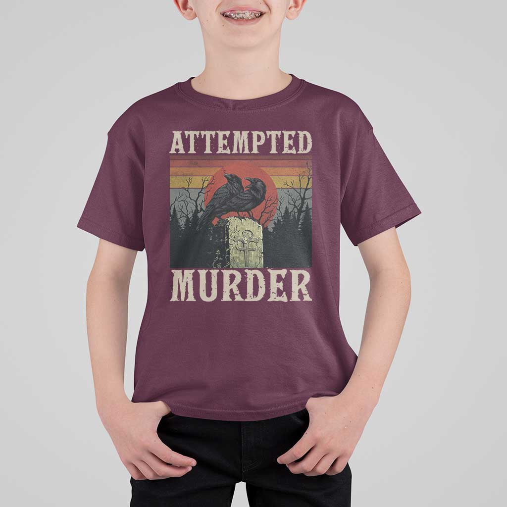Funny Literary T Shirt For Kid Attempted Murder Two Crows Bird on Branch - Wonder Print Shop