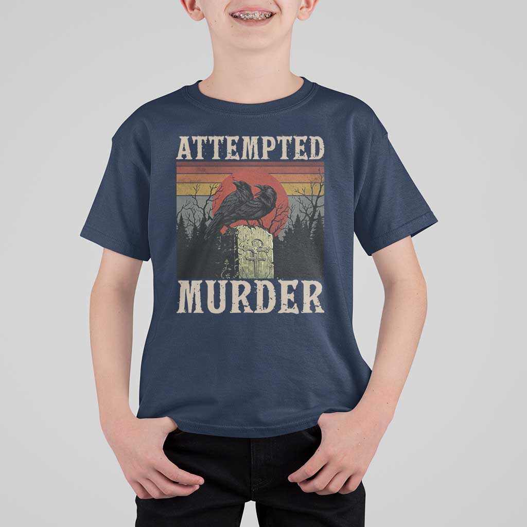 Funny Literary T Shirt For Kid Attempted Murder Two Crows Bird on Branch - Wonder Print Shop