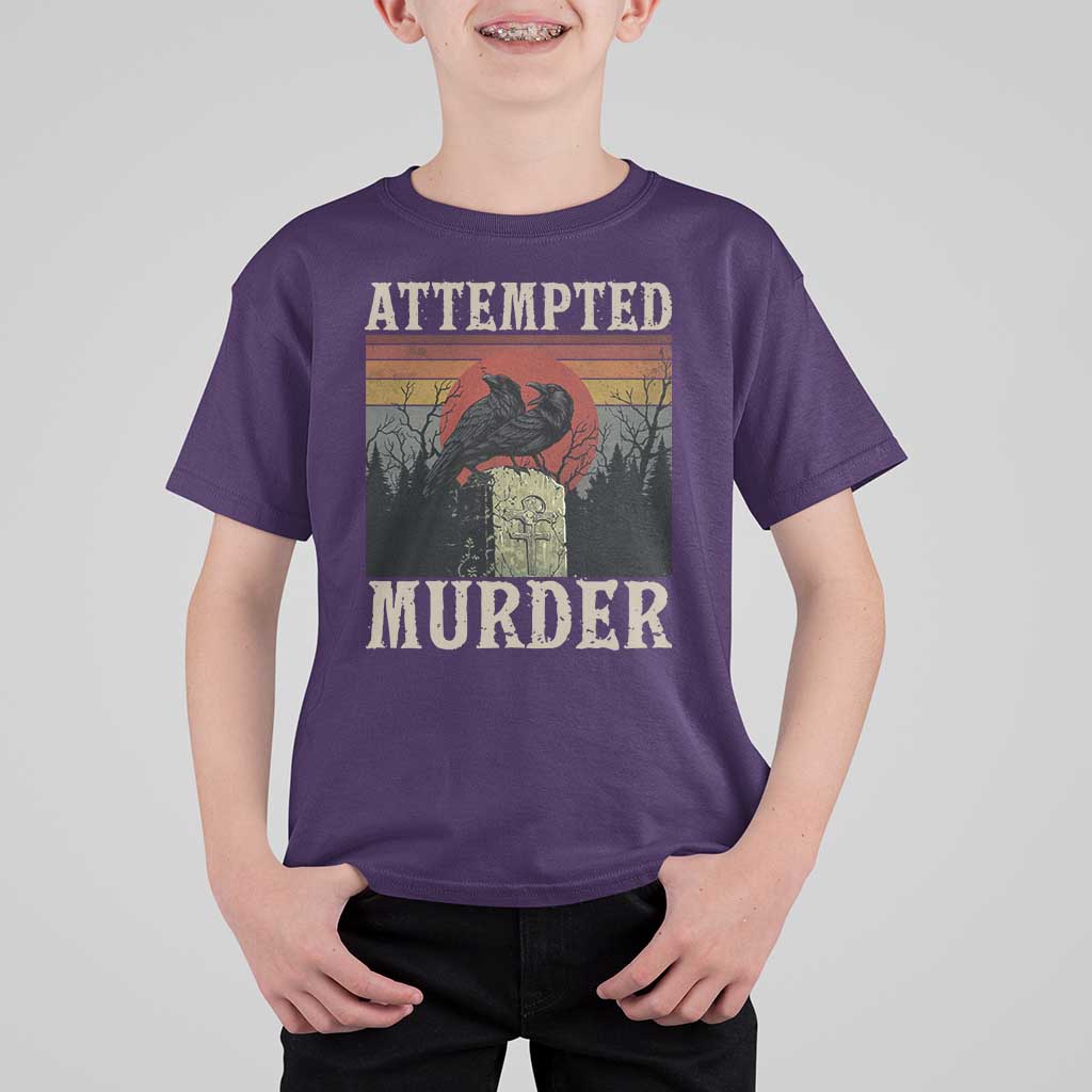Funny Literary T Shirt For Kid Attempted Murder Two Crows Bird on Branch - Wonder Print Shop