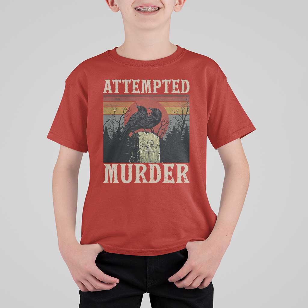 Funny Literary T Shirt For Kid Attempted Murder Two Crows Bird on Branch - Wonder Print Shop