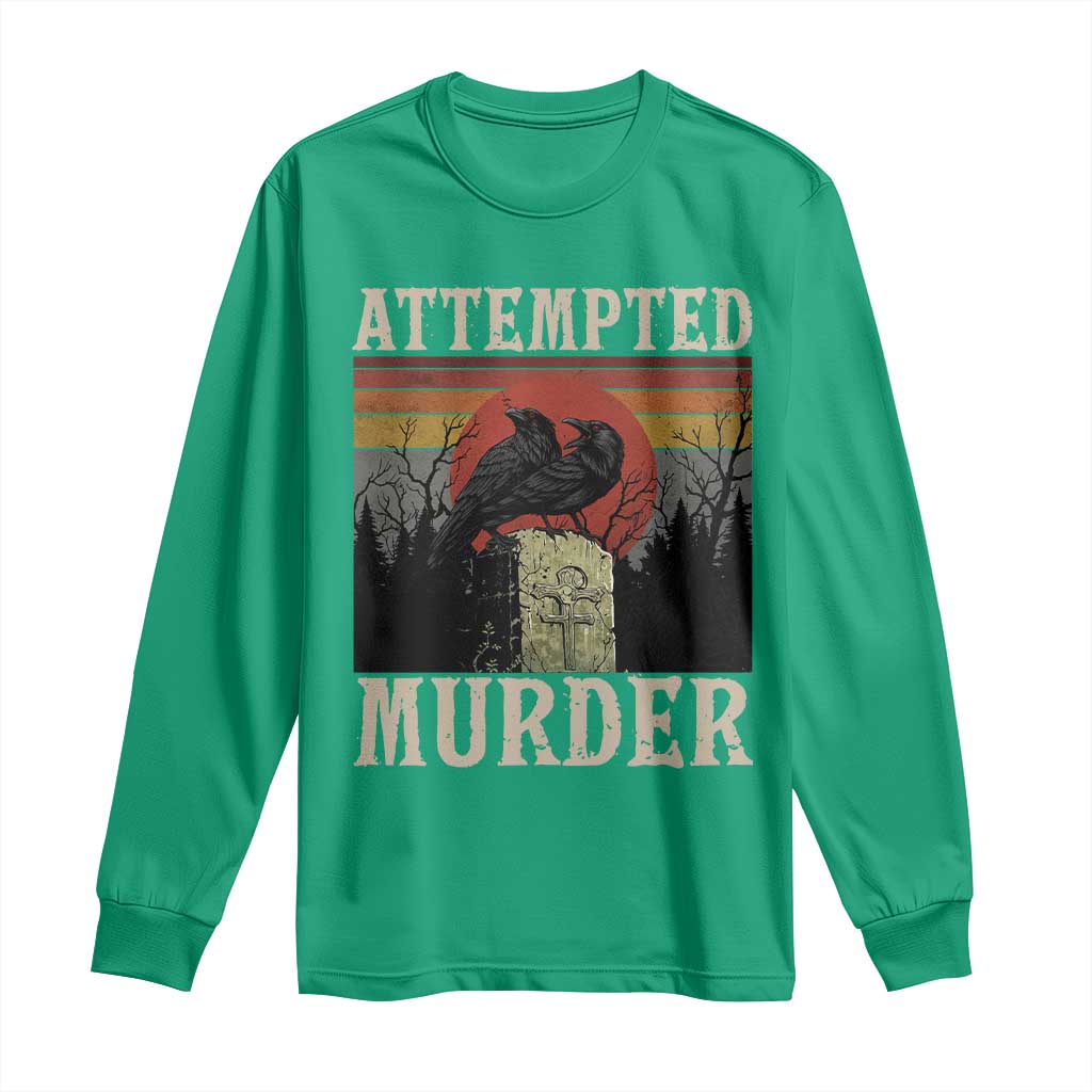 Funny Literary Long Sleeve Shirt Attempted Murder Two Crows Bird on Branch - Wonder Print Shop