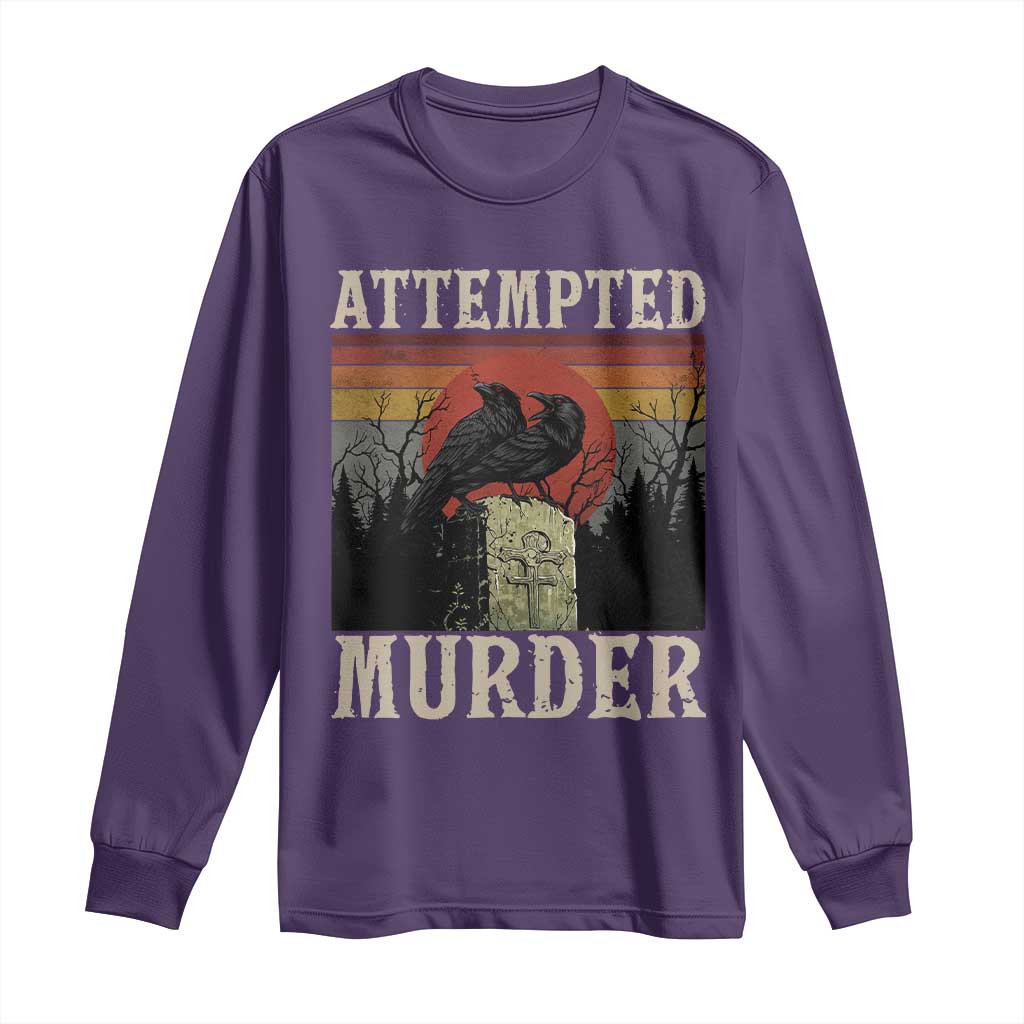 Funny Literary Long Sleeve Shirt Attempted Murder Two Crows Bird on Branch - Wonder Print Shop