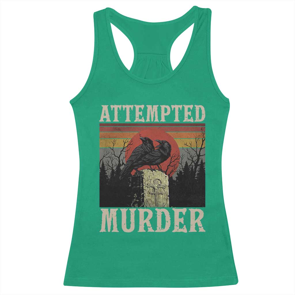Funny Literary Racerback Tank Top Attempted Murder Two Crows Bird on Branch - Wonder Print Shop