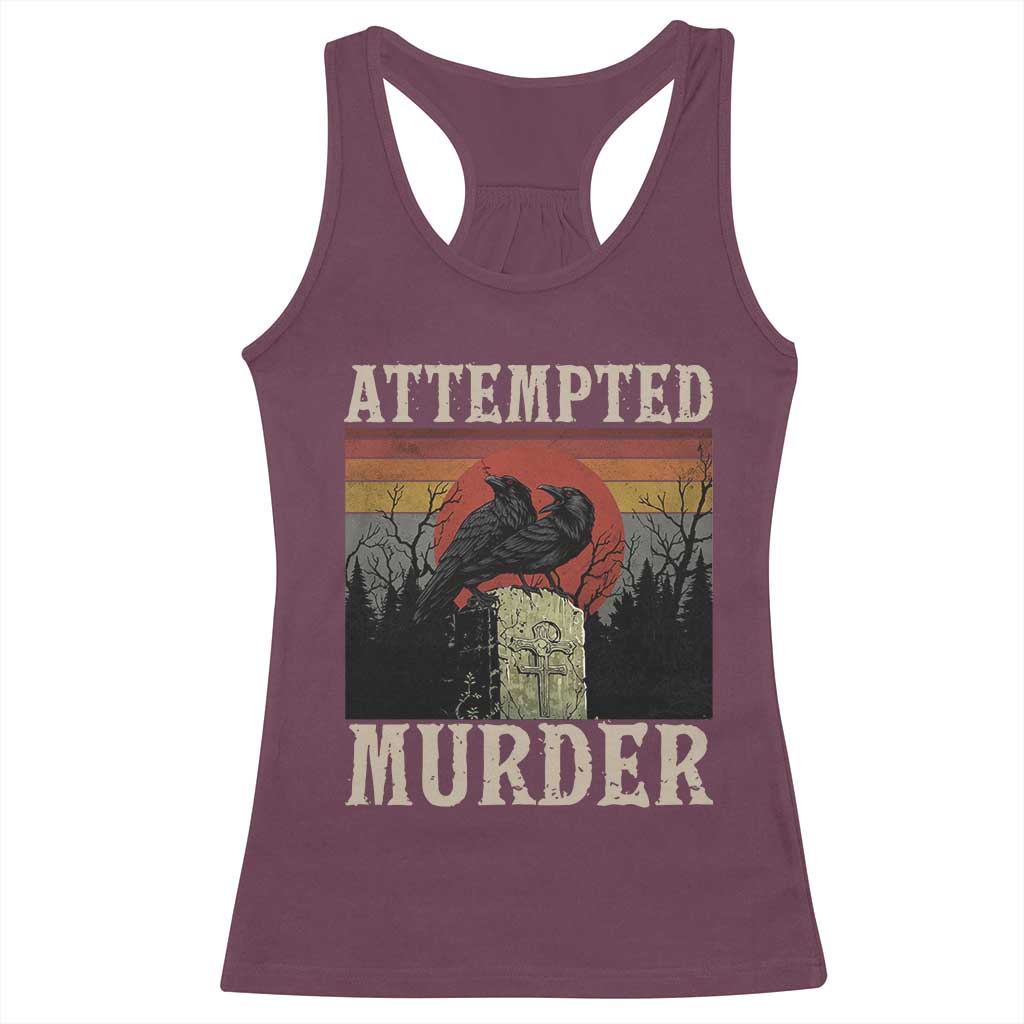 Funny Literary Racerback Tank Top Attempted Murder Two Crows Bird on Branch - Wonder Print Shop