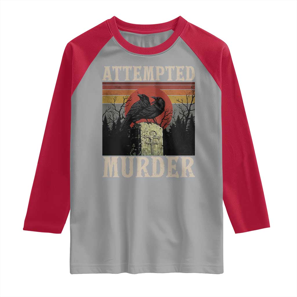 Funny Literary Raglan Shirt Attempted Murder Two Crows Bird on Branch - Wonder Print Shop