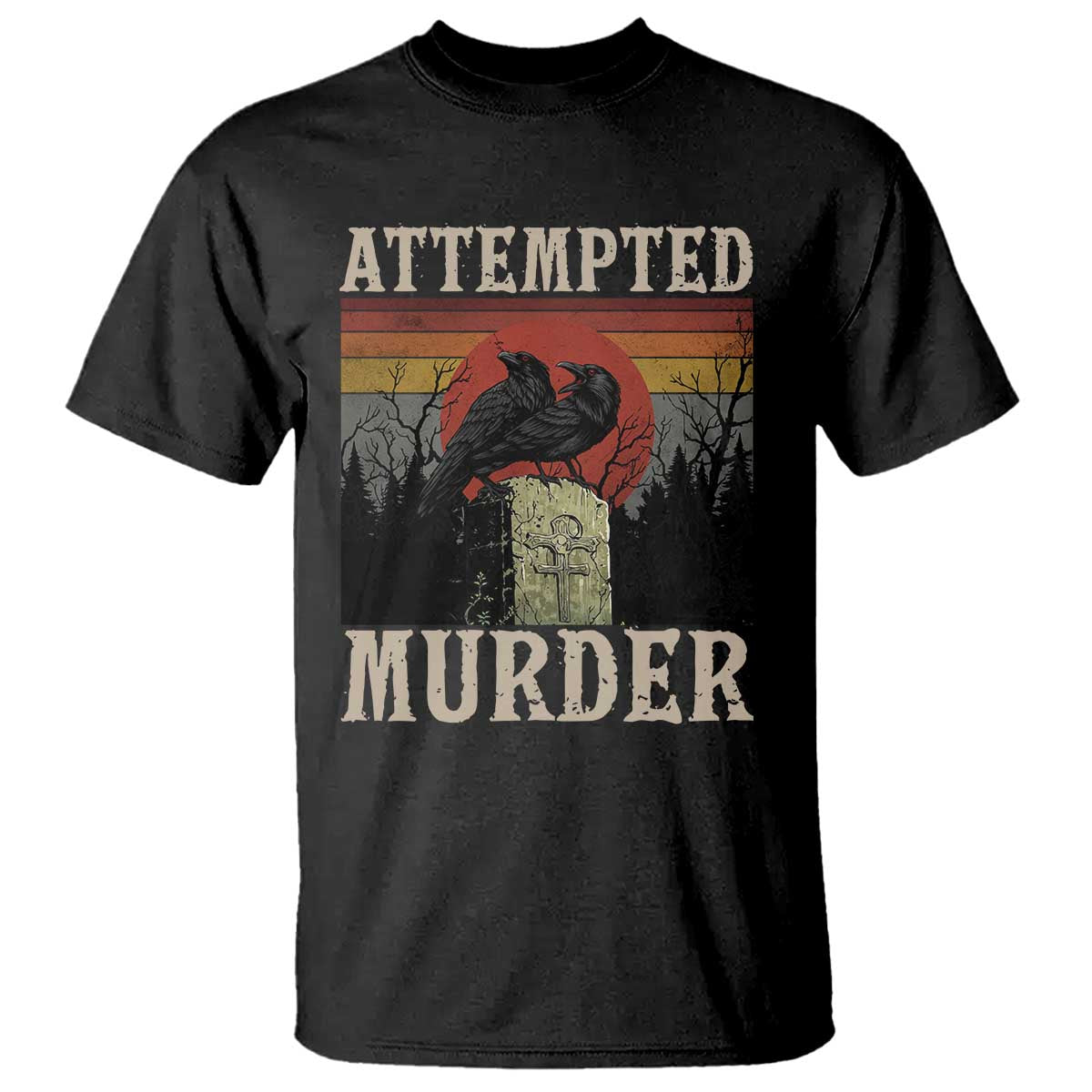Funny Literary T Shirt Attempted Murder Two Crows Bird on Branch - Wonder Print Shop