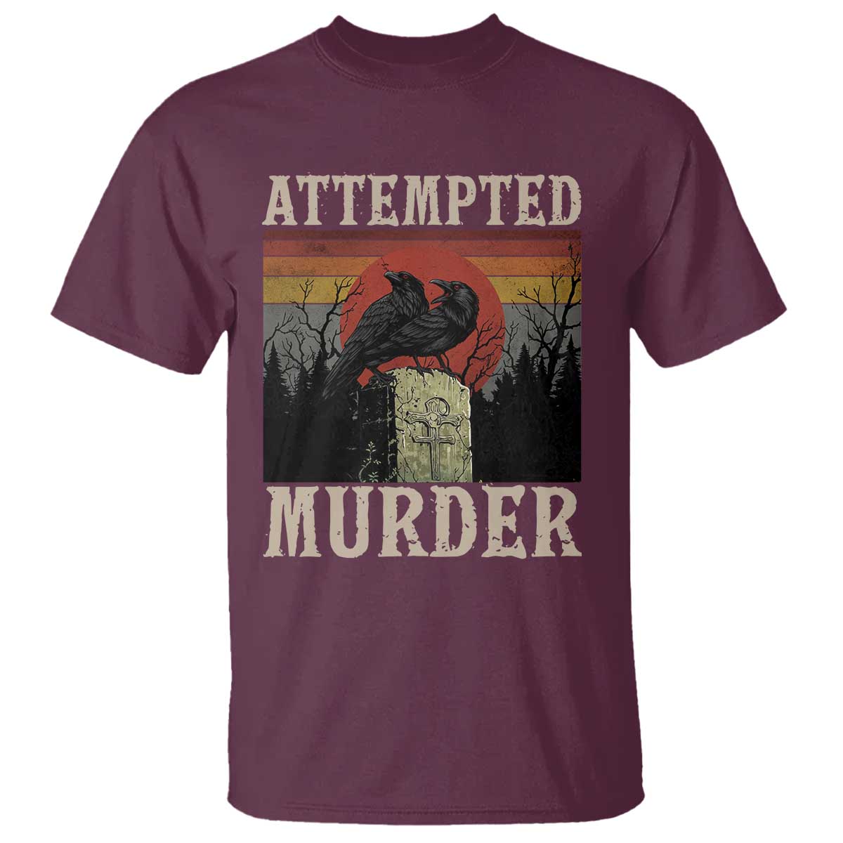 Funny Literary T Shirt Attempted Murder Two Crows Bird on Branch - Wonder Print Shop